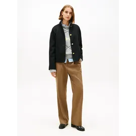 Tommy Hilfiger Bomberjacke TOMMY HILFIGER "DF WOOL SHORT BOMBER", Damen, Gr. 36, schwarz, Web, Obermaterial: 60% Wolle, 40% Polyester, unifarben, regular fit kurz, V-Ausschnitt, Jacken Bomberjacke, mit Wolle