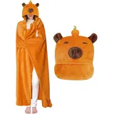 MSISILY Capybara Decke mit Ärmeln und Kapuze, Tragbare Kuscheldecke Flauschig Capybara Geschenke für Frauen, Erwachsene und Kinder