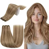 RUNATURE Tressen Echthaar Extensions Bruan Highlight Blond 55cm Lang Echte Haare Echthaar Tressen Zum Einnähen Bruan Blond Menschliches Haar Echthaar Tressen #10/16