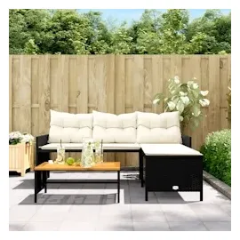 vidaXL Gartensofa in L-Form mit Tisch und Kissen Schwarz Poly Rattan