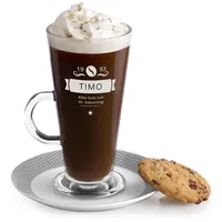 Maverton Kaffee Glas mit Gravur 360 ml - Latte Macchiato Tasse mit Griff - Cappuccino Glas - Kaffee Zubehör - Kaffeetasse für Männer zum Geburtstag - personalisiert - Wünsche