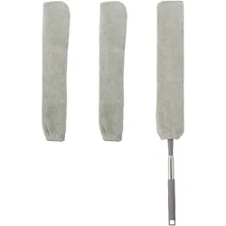 Relaxdays flacher Staubwedel, Lücken putzen, Teleskopstange bis 115 cm, 3 waschbare Bezüge, Spaltstaubreiniger, grau