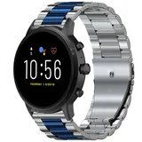 Strap-it Fossil Gen 5 Armband Stahl für Fossil Gen 5 - Silber/Blau - Butterfly-Verschluss