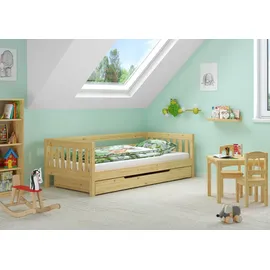 Erst-Holz Gemütliches Kinderbett mit dreiseitiger Sicherung 90x200 cm Kiefer V-60.29-09Rollrost und Bettkasten inkl.