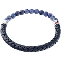Armband TOMMY HILFIGER "Schmuck Edelstahl Armschmuck Lederarmband", blau (blau, edelstahlfarben), Armbänder, Herren, Leder-Edelstahl, Leder, Edelstahl