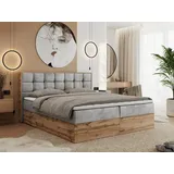 MKS Meble Boxspringbett 180x200 mit Bettkasten Holz Holzrahmen, Boxbett 180x200 mit Matratze H4 und Kopfteil, - Hellgrau Velvet - Albero-1