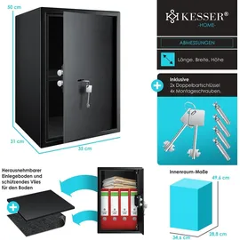 Kesser KESSER® Möbeltresor mit Doppelbartschloss, Safe Tresor Geldschrank Boden-Wandtresor Wandsafe 50x35x31cm ink. 2 x Schlüssel & Befestigungsschraube