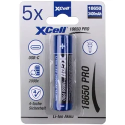 5x XCell 18650 Pro Li-Ion Akku 3,6V 3400mAh mit USB-C