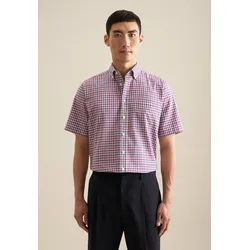 Businesshemd SEIDENSTICKER "Regular", Herren, Gr. M (40), normale Ärmellängen, pink, 100% Baumwolle, kariert, regular fit, Kurzarm gerader Abschluss, Hemden, Regular Kurzarm Button-Down-Kragen Karo