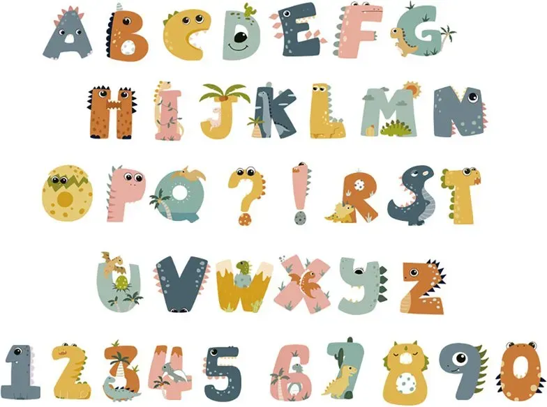Mehrfarbige Cartoon-Buchstaben-Wandaufkleber, abziehbare und wiederverwendbare dekorative Wandsticker, geeignet zur Dekoration von Wohnzimmern, Kinderzimmern und Spielzimmern, mehrfarbig