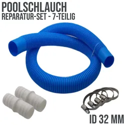 Poolschlauch Reparatur Set blau Schwimmbad Pool Verlängerung 32 mm - 7-teilig