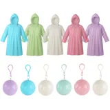 6 Stück regenponcho(2 weiß, 1 lila, 1 grün,1 blau, 1 rosa),Regenponcho Festival Poncho,Verdickt regenponcho festival damen,Unisex regencape,bunt,einweg,regencape einweg,rain poncho,Bunt Rain Regencape - Einheitsgröße