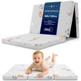 Klappmatratze Faltbare Reisebett Baby Matratze 60x120 cm - Faltmatratze für Kinder Gästematratze klappbar Babymatratze Bodenmatratze Schlafmatratze und Reisematratze 60 x 120 cm Teddybären