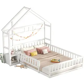 XDOVET Kinderbetten, Flachbetten, Hausbetten mit Geländer, Kinderbetten mit Nachttischen,140 x 200cm