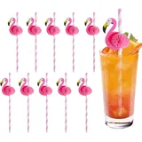 LUMOOM 50 Stück Cocktail Strohhalme, 3D Frucht Flamingo Papier Strohhalme, Biologisch Abbaubare, Tropische Hawaii Party Sommerparty, Getränk Dekoration, für Kalte Getränke (Flamingo)