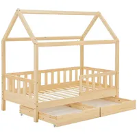Juskys Kinderbett Marli 90 x 200 cm mit Bettkasten, & Natur