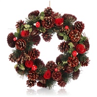 COM-FOUR® Türkranz Weihnachten - Adventskranz mit roten Blumen und Fliegenpilzen - Deko- und Tischkranz für Herbst und Weihnachten - liebevolle Handarbeit (Adventskranz rote Blume - XL)