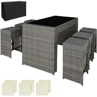 Tectake tectake® Rattan Barset Ibiza mit Aluminiumgestell, - Grau