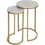 MCW Beistelltisch MCW-K46, Kaffeetisch Nachttisch Loungetisch, Marmor-Optik MDF ~ weiß-gold