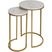 MCW Beistelltisch MCW-K46, Kaffeetisch Nachttisch Loungetisch, Marmor-Optik MDF ~ weiß-gold