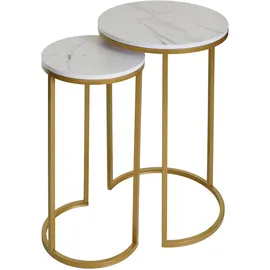 MCW Beistelltisch MCW-K46, Kaffeetisch Nachttisch Loungetisch, Marmor-Optik MDF ~ weiß-gold