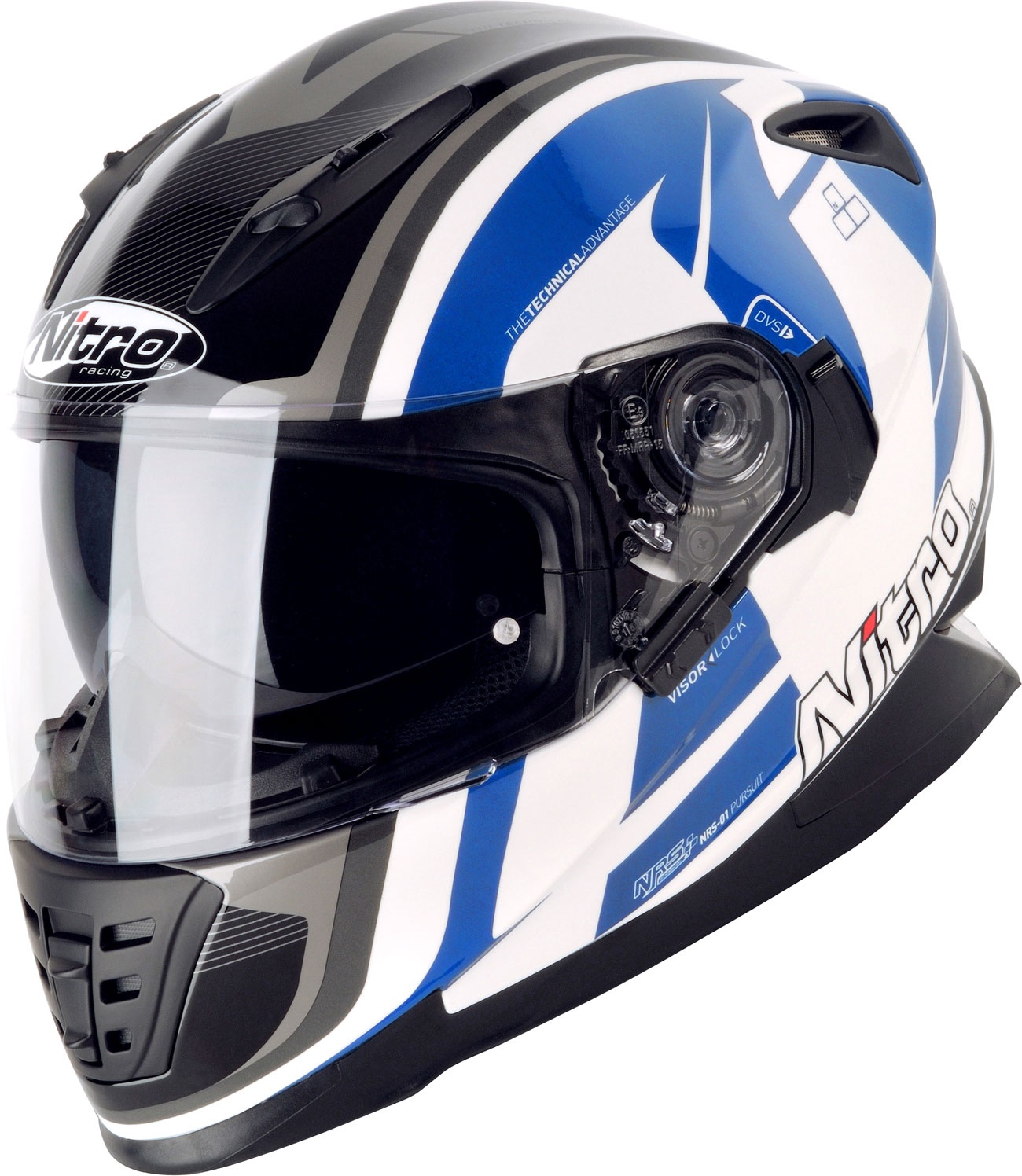 Nitro NRS-1 Pursuit, casque intégral - Blanc/Noir/Bleu - XXL