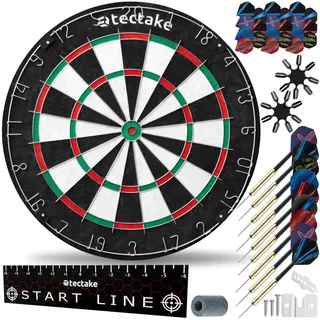 tectake® Dartscheibe, Dartset Profi Steel Dartscheibe und 9X Dartpfeile, 21x Flights und Dartzubehör für Steeldart, Steeldartscheibe, Dartspiel, Dart, Dartsscheibe