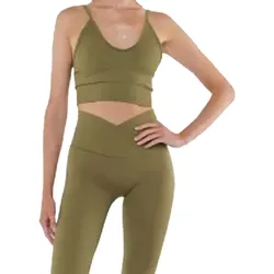 YOU DO YOU Damen Sport-BH Sport-Bustier nahtloses Sport-Oberteil Yoga-BH 904951 Khaki - S
