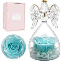 luxuskollektion Ewige Rose Engelfigur Glaskuppel Schutzengel Glänzendes Hellblau