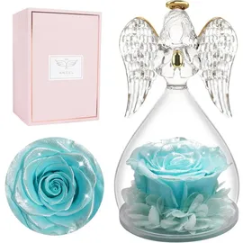 luxuskollektion Ewige Rose Engelfigur Glaskuppel Schutzengel Glänzendes Hellblau