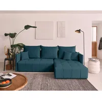 Petra – ecksofa beidseitig montierbar – mit schlaffunktion und bettkasten – 4-sitzer – aus samt - entenblau