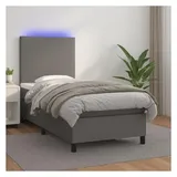 vidaXL Boxspringbett mit Matratze & LED Grau 140x200 cm Kunstleder