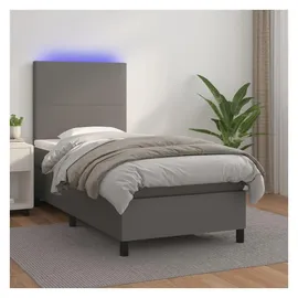 vidaXL Boxspringbett mit Matratze & LED Grau 140x200 cm Kunstleder