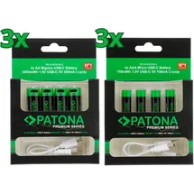 PATONA 24x PATONA Premium USB-C AAA und AA Akkus Lithium (6x 4er Blister)