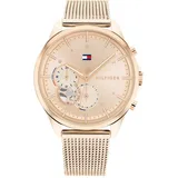 Tommy Hilfiger Multi Zifferblatt Quarz Uhr für Damen mit Rotgoldfarbenes Edelstahl-Mesh-Gliederarmband - 1782486