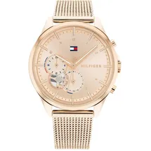 Tommy Hilfiger Multi Zifferblatt Quarz Uhr für Damen mit Rotgoldfarbenes Edelstahl-Mesh-Gliederarmband - 1782486