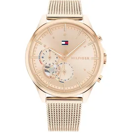 Tommy Hilfiger Multi Zifferblatt Quarz Uhr für Damen mit Rotgoldfarbenes Edelstahl-Mesh-Gliederarmband - 1782486
