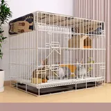 CVERTHAF 2-stöckiger Kaninchenkäfig, Metall-Kaninchenkäfig für den Innenbereich mit Tür und Kletterleiter, abnehmbares Tiergehege für Kaninchen, Frettchen, Meerschweinchen (weiß, 85 x 60 x 70 cm)