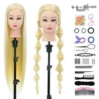 Neverland 30 Zoll Frisierkopf Übungskopf Echthaar 100% Synthetisches Haar Trainingsköpfe für Friseure Frisierkopf Puppenkopf Friseurkopf Ausbildung Kopf Mit Halter + Hair Styling Braid Set