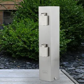 LEDINO Vierfachsteckdose Außen Wetterfeste Steckdose IP44 Stromsäule Garten, Edelstahl silber, HxLxB 39x9,2x10,8 cm, Terrasse