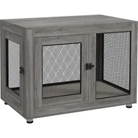 PawHut Hundekäfig Stahl Spanplatte Grau, 94L x 60B x 71,5H cm