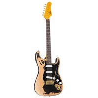 Fame SE Series E-Gitarre, elektrische Gitarre mit Single Coil Tonabnehmer, Electric Guitar in Worn Out schwarz, für Anfänger, ST-Style, ST-Worn Out RW