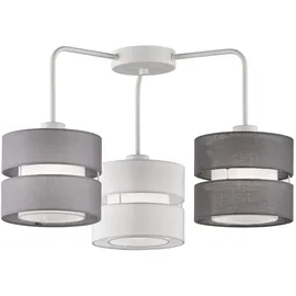 WOFI Deckenleuchte Lampe Wohnzimmerleuchte 3 flammig Textil Schlafzimmerlampe, Metall Stoff grau Weiß, 3x E27 Fassungen, Lxbxh 56x56x35 cm, Wofi 11253