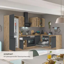 kochstation Winkelküche Florida L-Form 280 cm schwarz