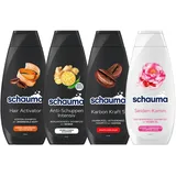 Schauma Koffein-Shampoo Karbon Kraft 5(1x400 ml) &Schauma Entwirrendes Shampoo, Rosen-Öl, 1x400 ml & Schauma Koffein-Shampoo Hair Activator (1x400 ml) & Schauma Anti-Schuppen Shampoo Intensiv 1x400 m