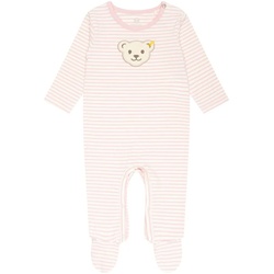 Steiff Baby Strampler - Einteiler, Baumwolle, Bär, Streifen, Druckknöpfe, Logo, langarm Rosa/Weiß 50
