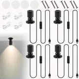 Joycabin 4 Stück Mini LED Strahler, 5V 1W Aluminium Spotlight mit Schalten, LED Schrankleuchte Akzentlichter Mini Spot Licht für Vitrinen, Schmuck, Schaufenstern, Modellen (4000 K Neutrales Licht)