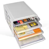 VELVEO Lagerboxen (4 Fächer) Schubladenschrank, Schubladencontainer, 4 Schubladen mit je 4 L, Format A4, durchsichtige Schubladen