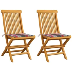 vidaXL 2x Teak Massiv Gartenstuhl Rote Karomuster-Kissen Gartenstühle Klappstuhl Klappstühle Holzstuhl Stuhl Stühle Gartenmöbel Terrasse Balkon