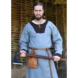 Battle Merchant Kostüm Mittelalterliche Tunika Vallentin, blaugrau/braun, Gr. XL